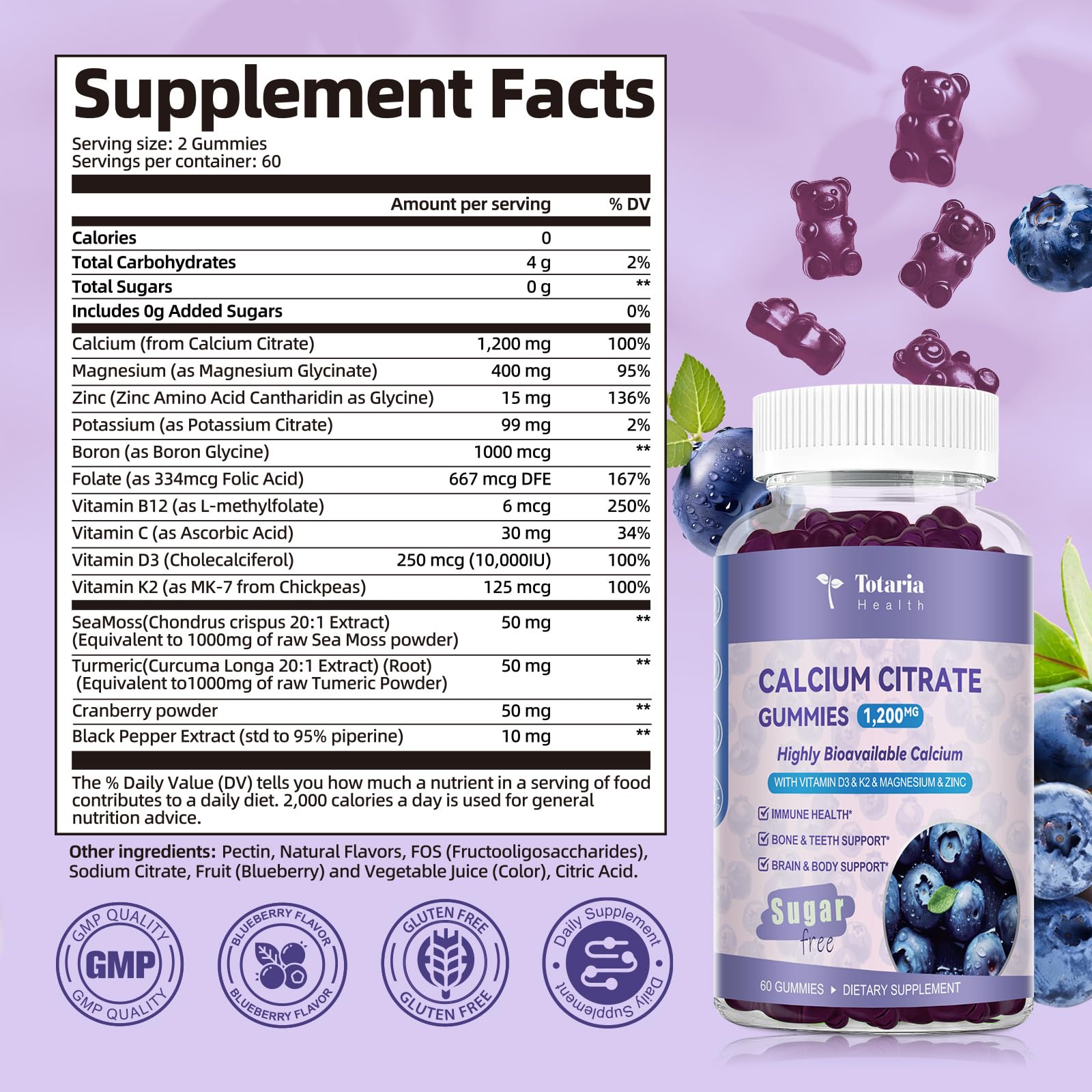 Sugar free Totaria calcium supplement with cranberry for urinary health support
