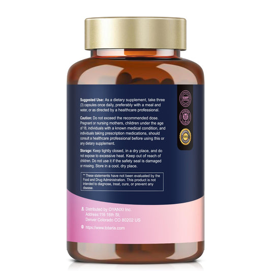 Totaria Inositol capsules closeup highlights easy-to-swallow veggie capsules