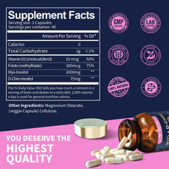 Totaria Inositol ingredient panel showcases vitamins D3 and folate for balance