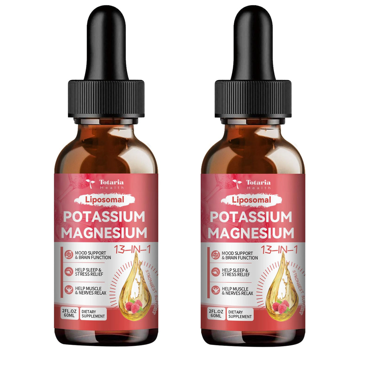 Totaria liposomal potassium magnesium drops bottle close-up highlighting balanced minerals for hydration