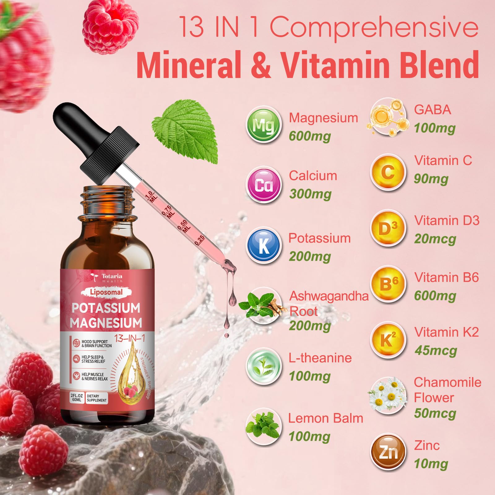 Totaria liposomal drops pour emphasizing easy daily intake for better mineral balance