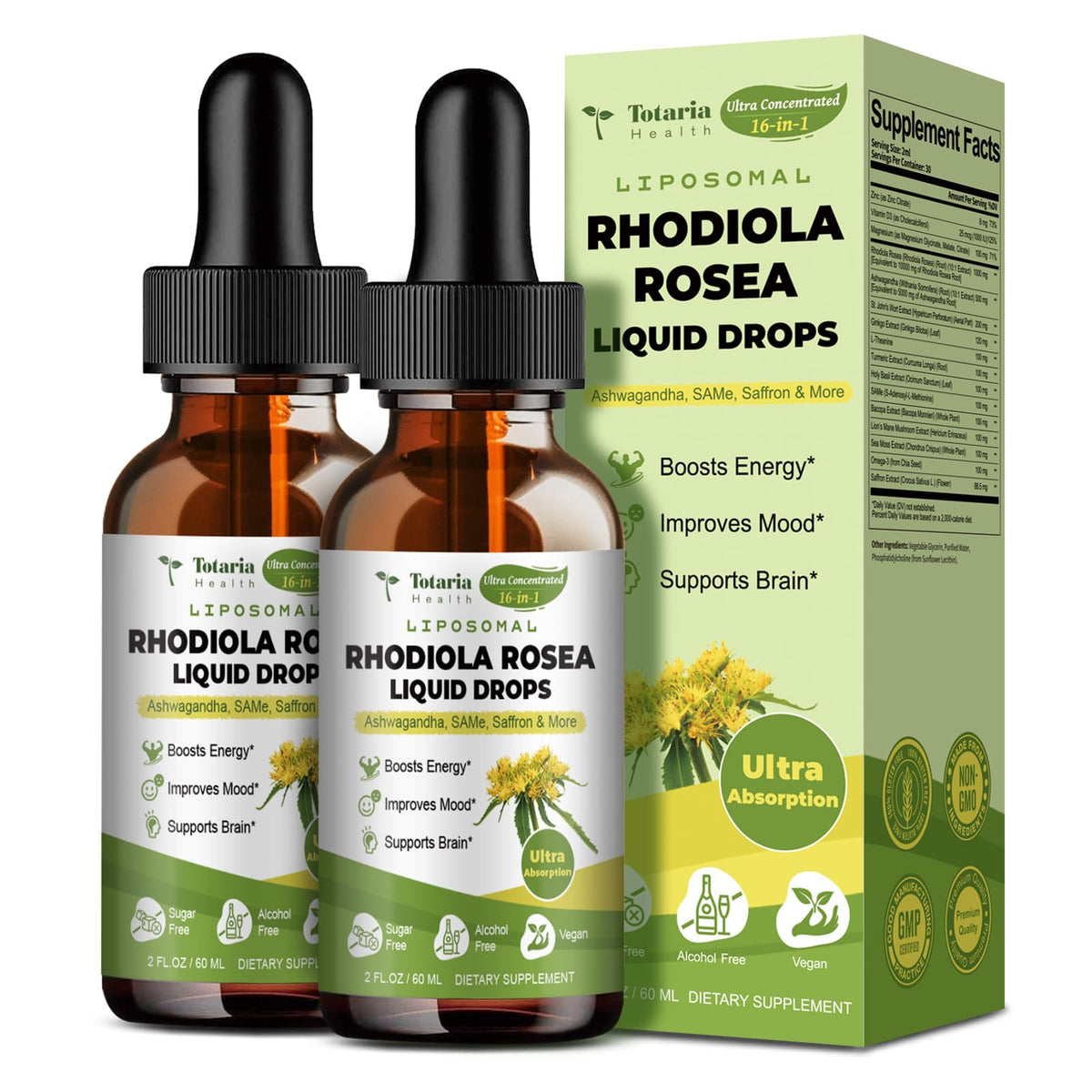 Totaria liposomal rhodiola tincture bottle for daily mood and energy support.
