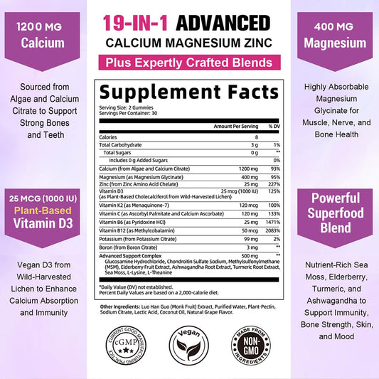 Totaria marine algae calcium gummies label highlighting vegan calcium source.
