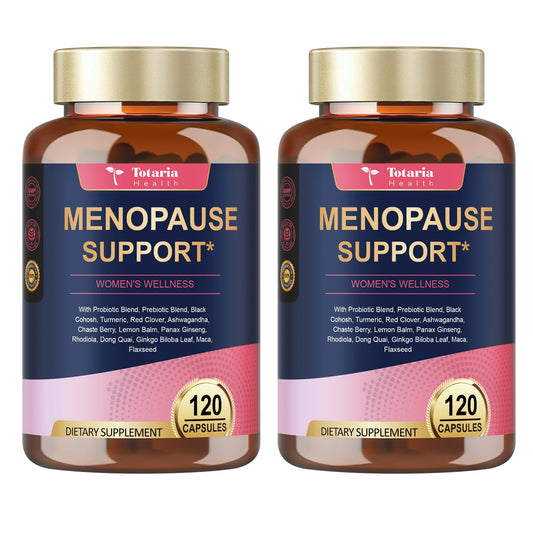 Totaria menopause 2 pack bottle closeup showing multibenefit formula for daily wellness