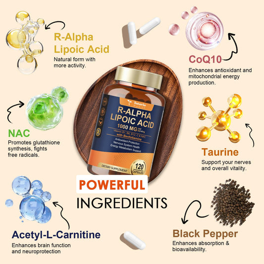 Totaria R-ALA 600mg capsules close-up for daily nerve health.