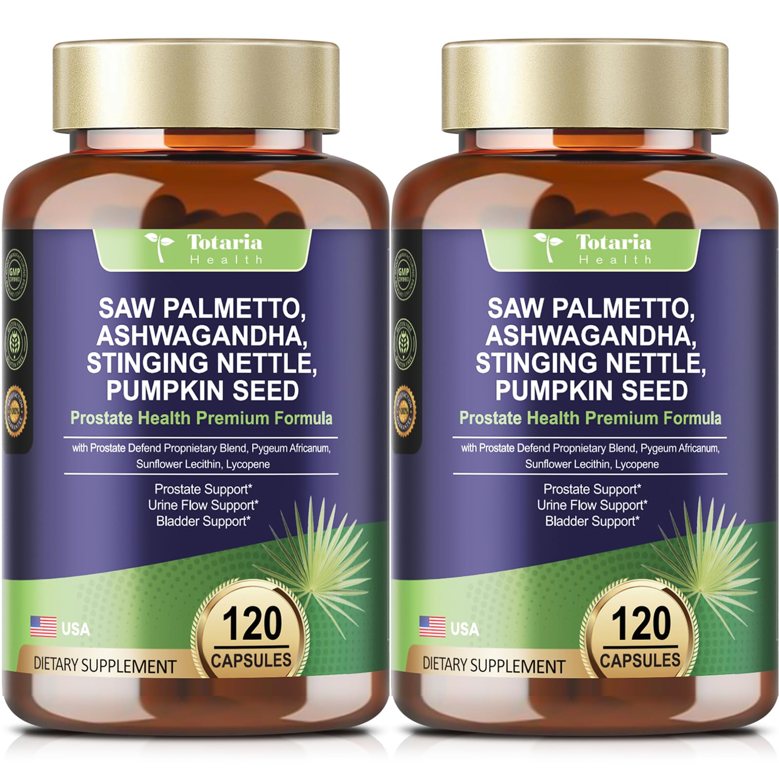 Totaria saw palmetto bottle front showing 240 capsules for easy daily use.