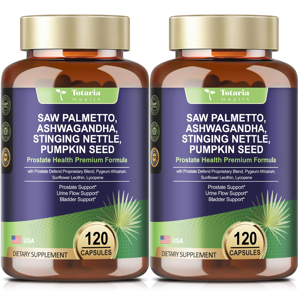 Totaria saw palmetto bottle front showing 240 capsules for easy daily use.