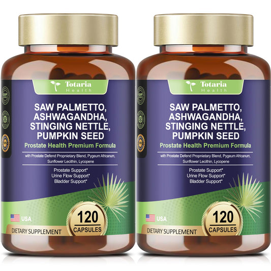 Totaria saw palmetto bottle front showing 240 capsules for easy daily use.