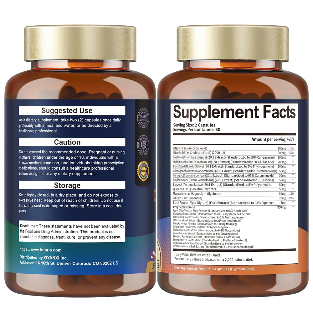 Totaria sea moss capsules in hand, ready for a daily routine.