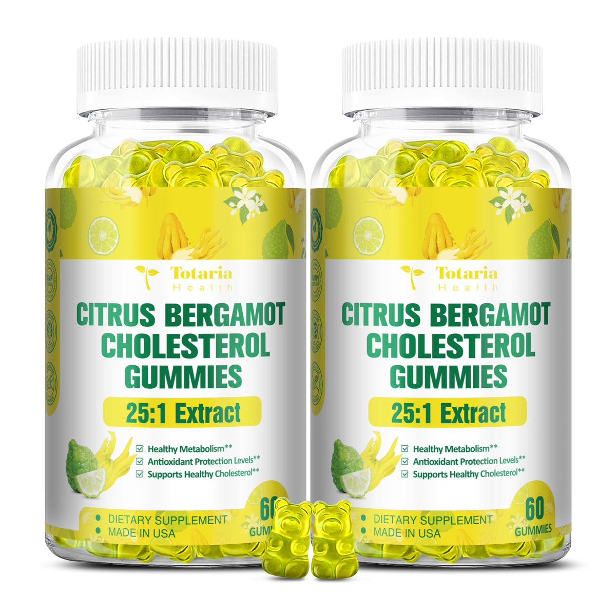 Totaria sugar-free bergamot gummies bottle front showing a convenient daily snack