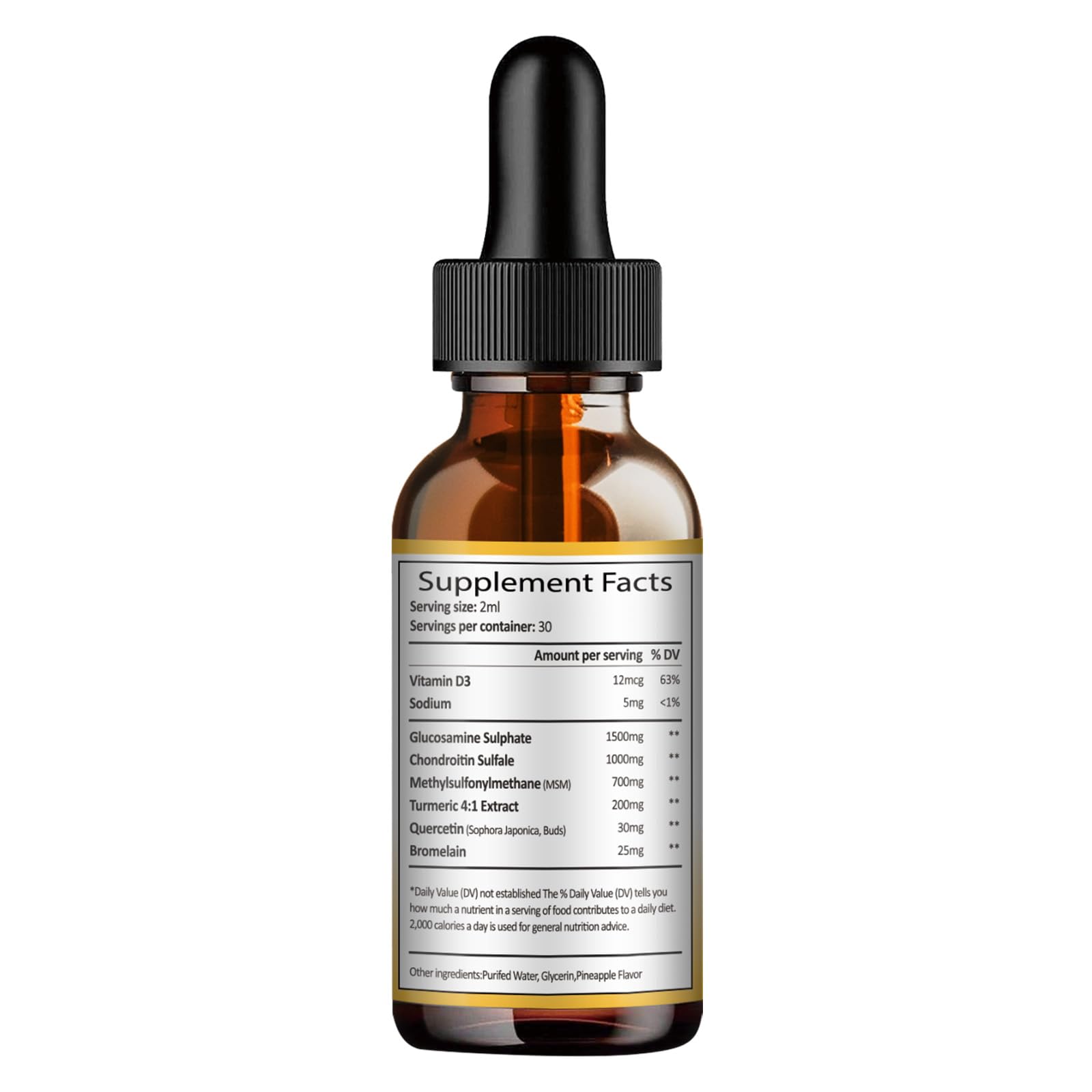 Totaria turmeric, quercetin, bromelain ingredients label highlights natural botanicals.