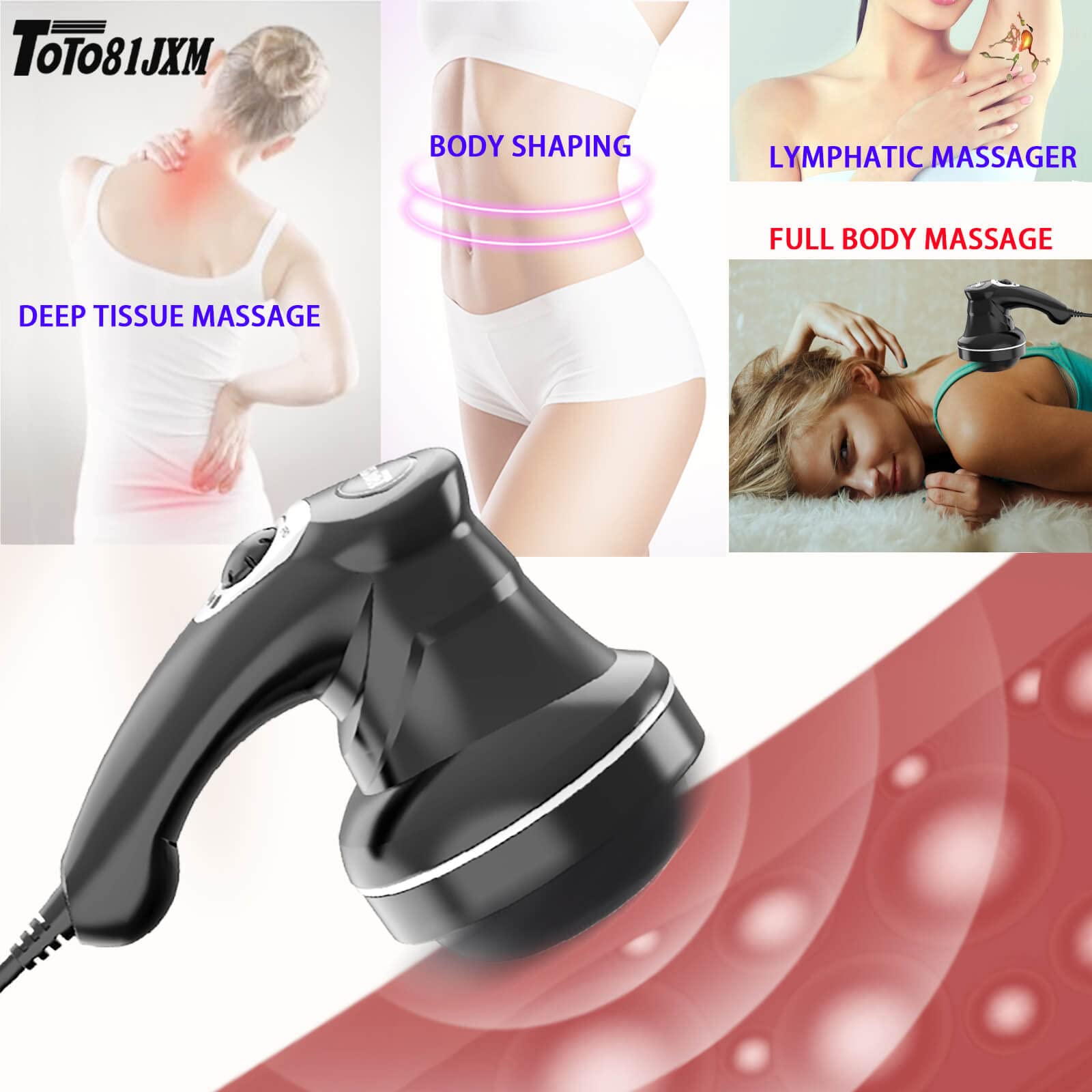 TOTO81JXM wide massage head targets abdomen and thighs for cellulite massage.