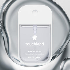 Touchland Aloe vera enriched formula sanitizer supports palm hydration.