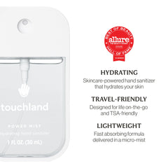 Touchland Beach Coco trio spray bottle demonstrating travel-size convenience for quick sanitizing.