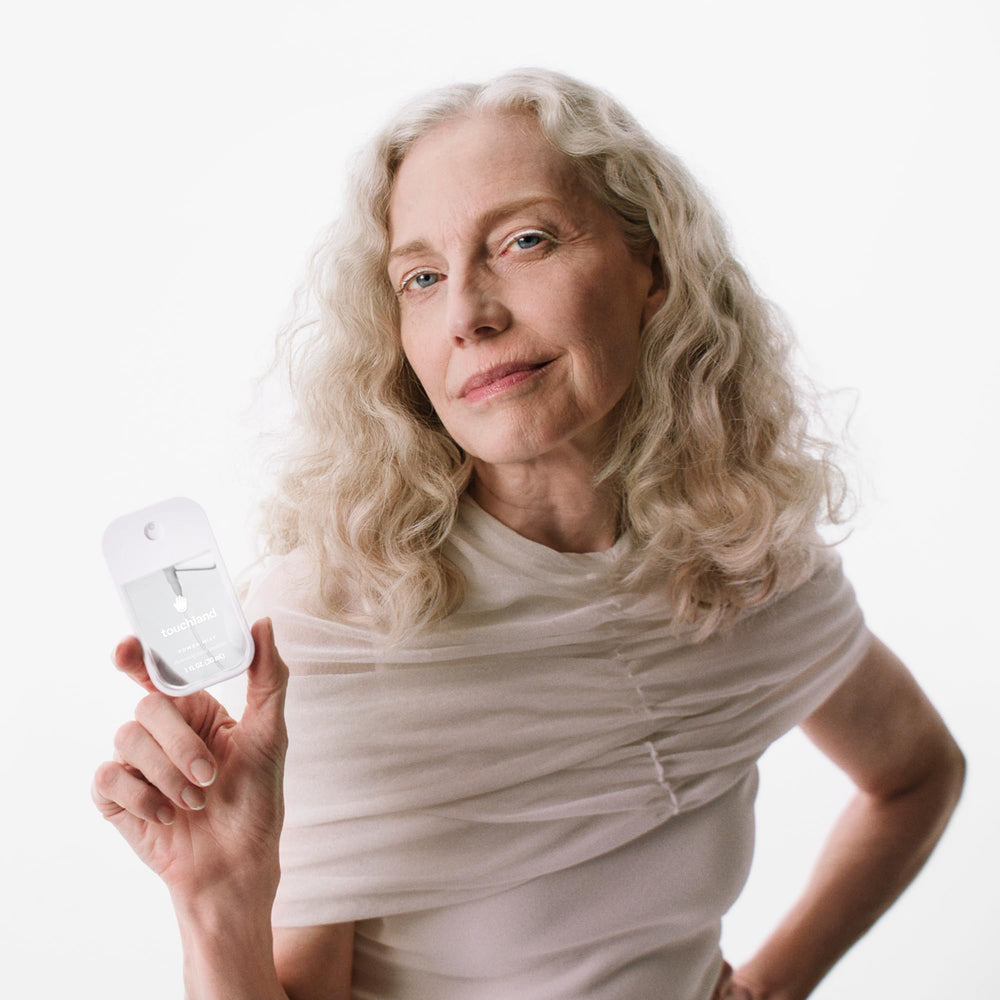 Touchland fragrance-free bottle emphasizes clean, scent-free hands.
