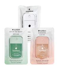Touchland Glow Mist bottle close-up showing hydrating sanitizing action