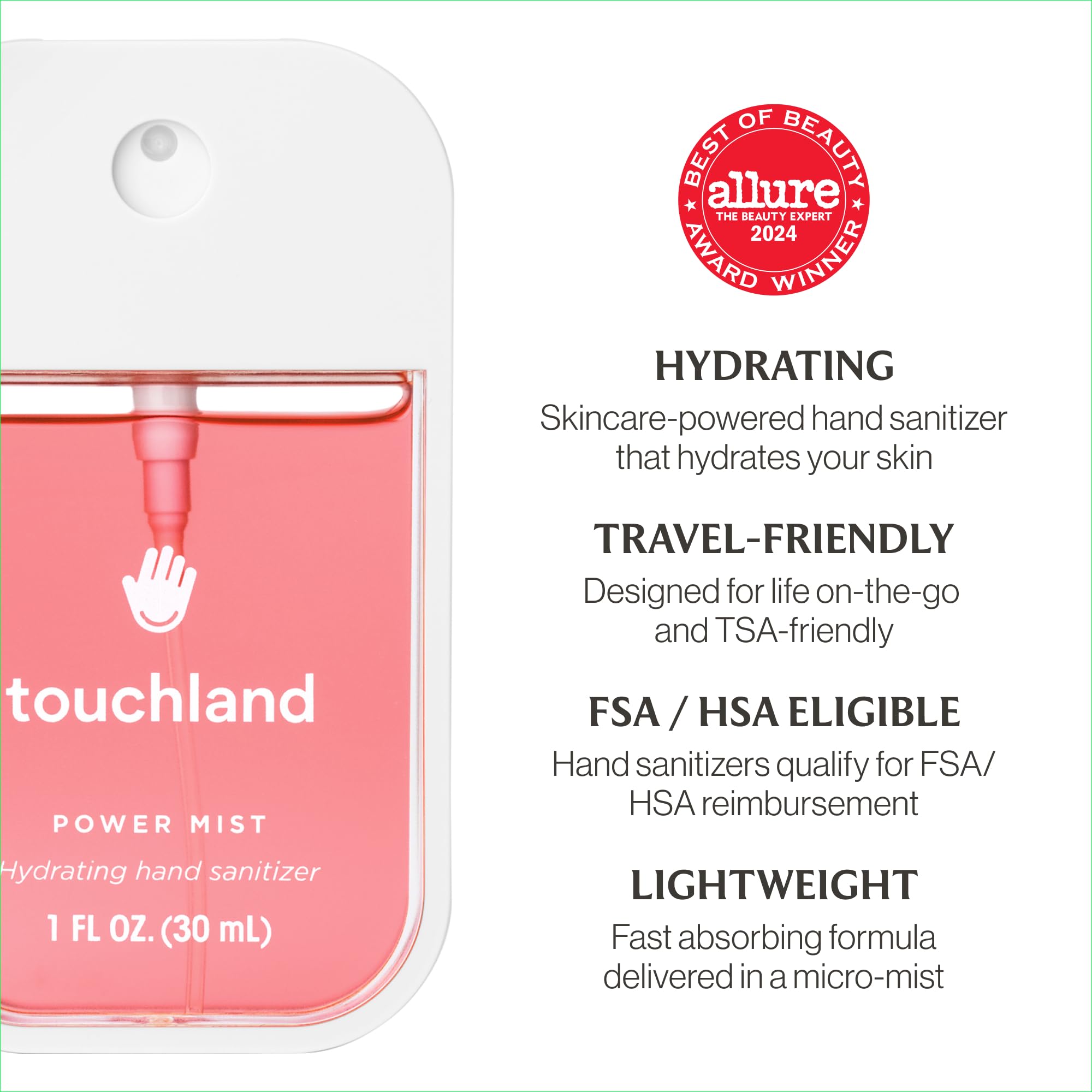 Touchland spray demonstrates quick one-handed use for busy days