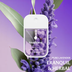 Touchland hydrating formula close-up highlighting aloe vera and essential oils.