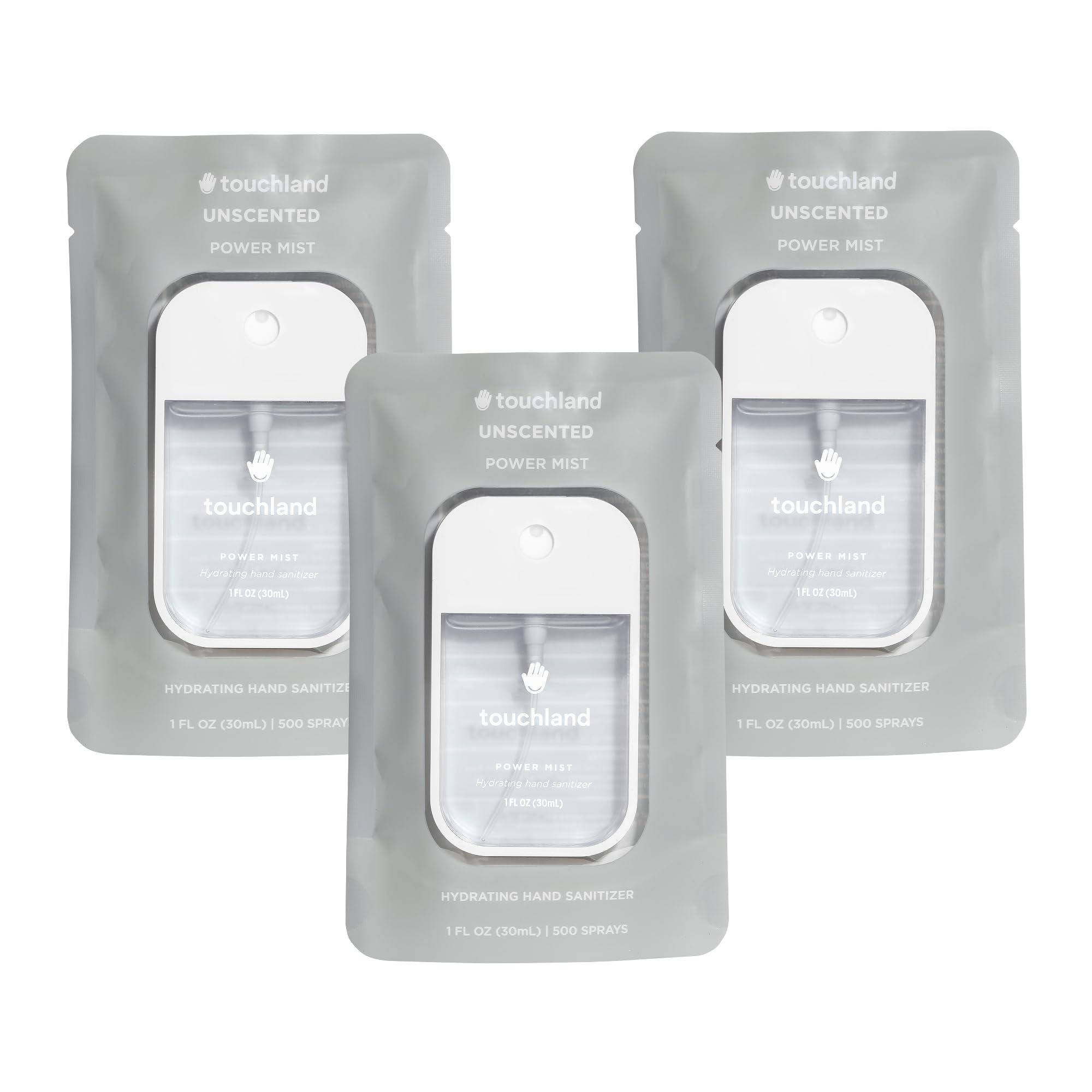 Touchland Hydrating Hand Sanitizer Spray trio set – fragrance-free, travel-ready protection.