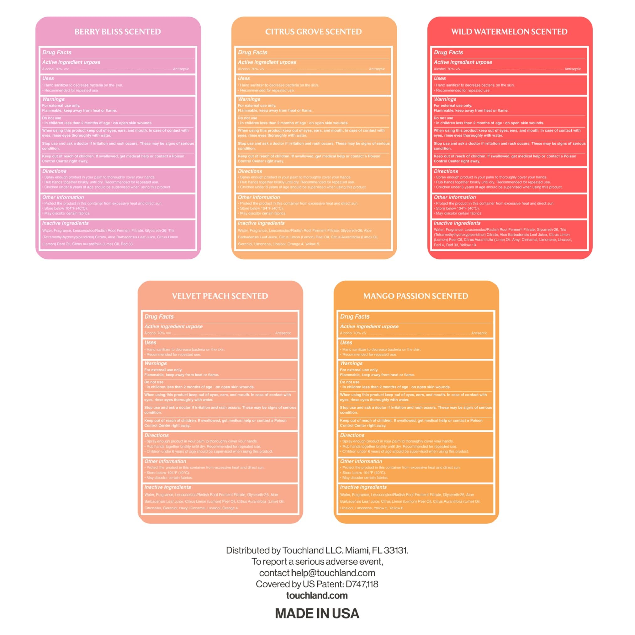 Touchland Juicy 5 Set cruelty-free badge signals ethical skincare choice.