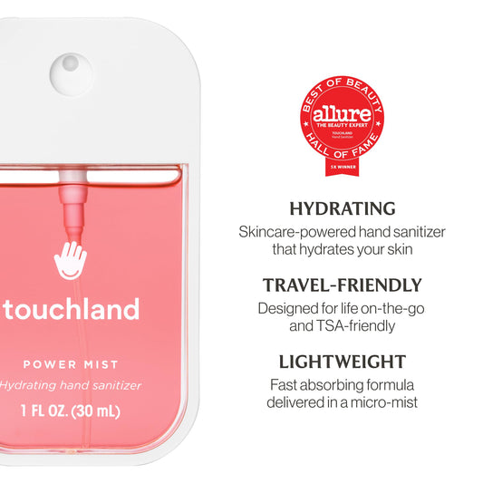 Touchland Wild Watermelon spray in action for quick sanitizing on the go