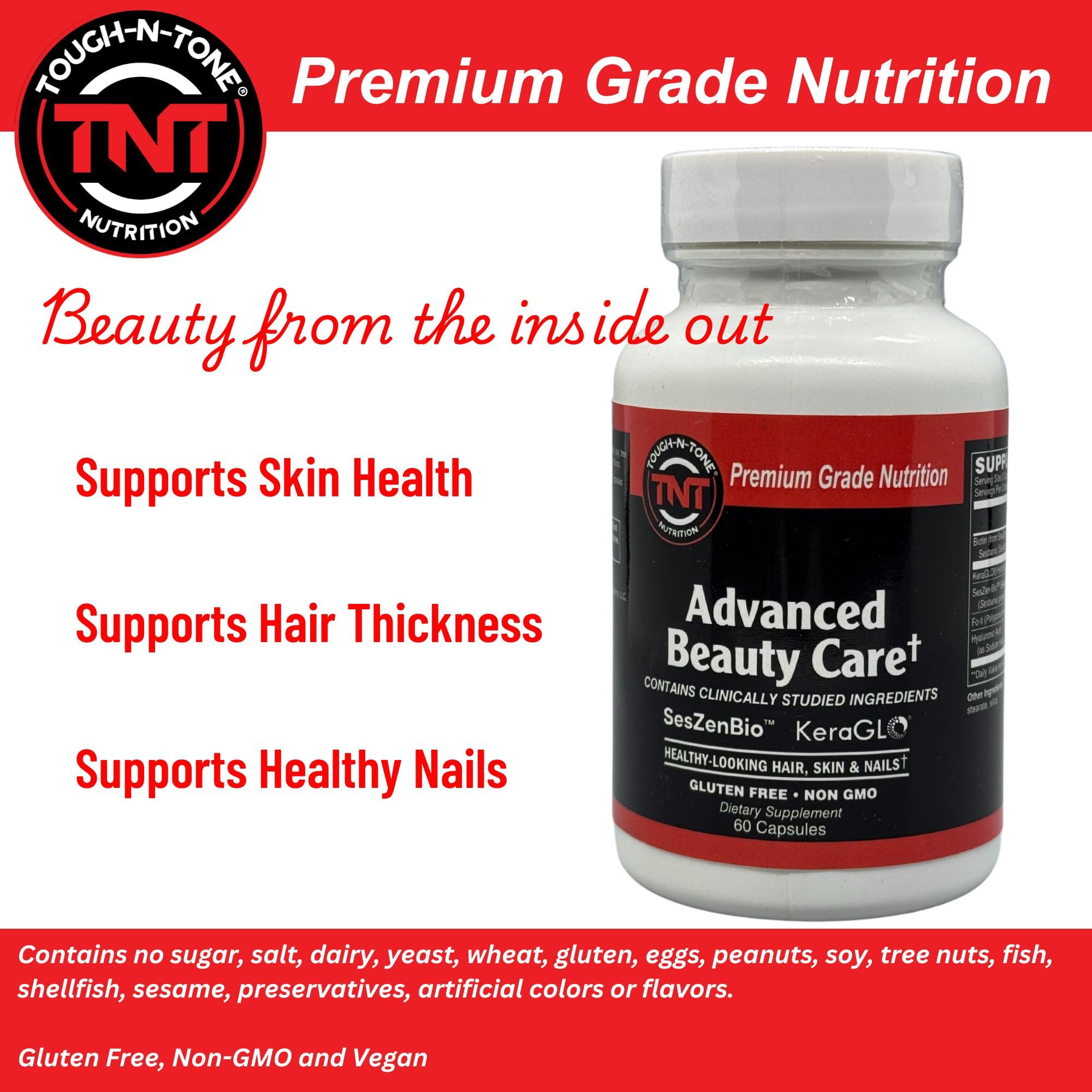TOUGH-N-TONE packaging box displayed for vegan beauty supplementation.