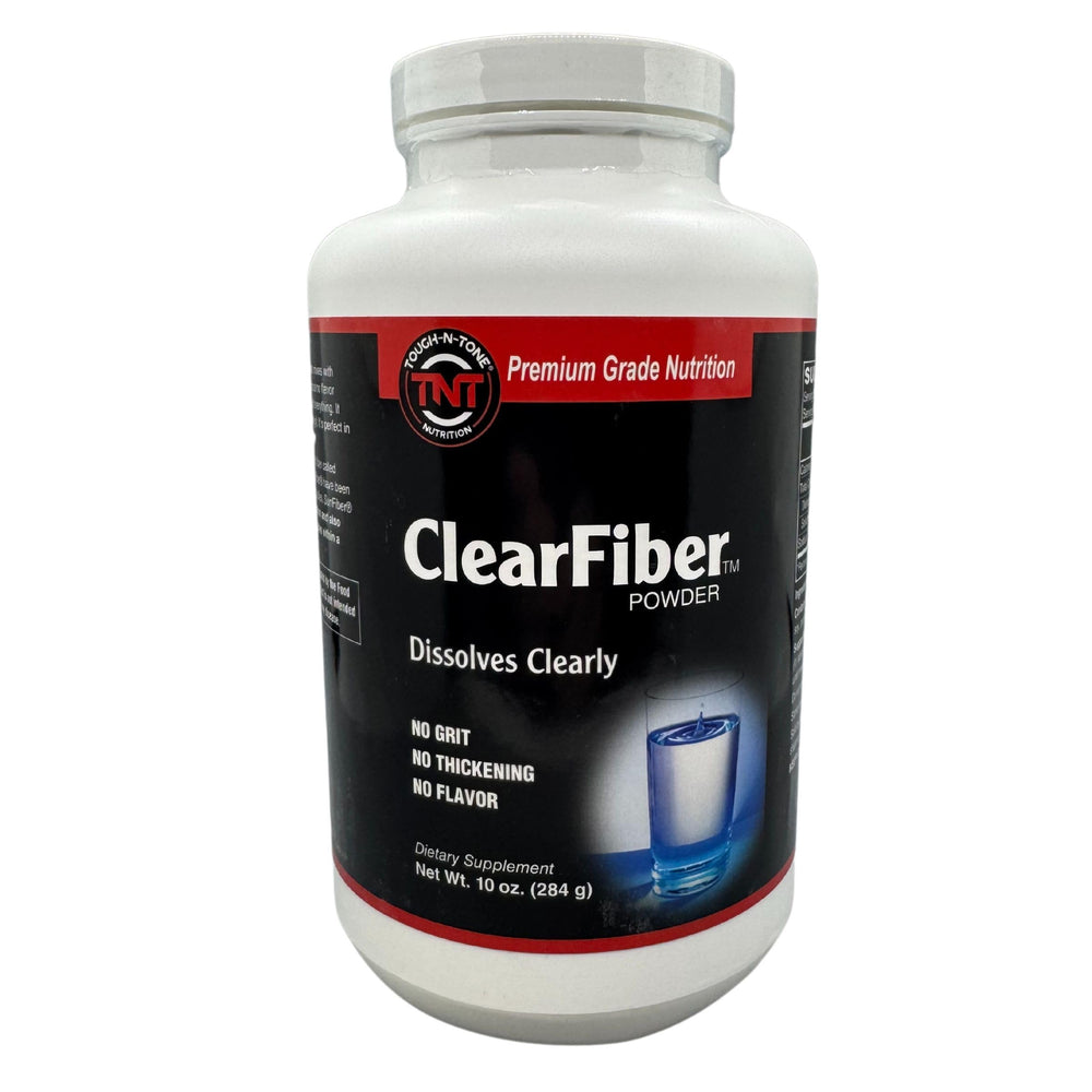 TOUGH-N-TONE ClearFiber packaging shows tasteless, odorless fiber for easy daily use.