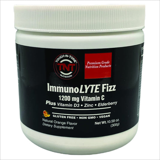 TOUGH-N-TONE ImmunoLYTE Fizz bottle highlighting immune support and hydration.