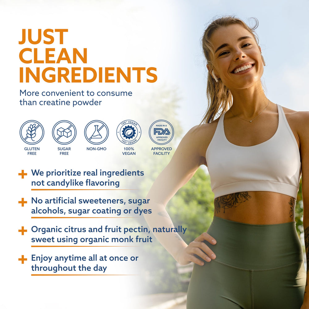 TPN Total Package Nutrition Creatine Monohydrate Gummies berry-flavored close-up, tasty pre-workout option.
