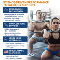 TPN Total Package Nutrition Creatine Monohydrate Gummies bottle back with nutrition and directions.