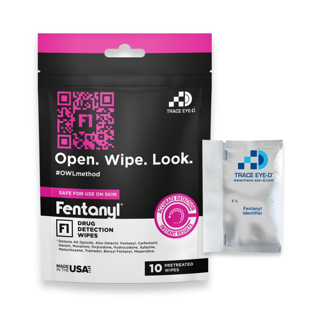 Trace Eye-D fentanyl detection wipe pack shows instant pink results for residues