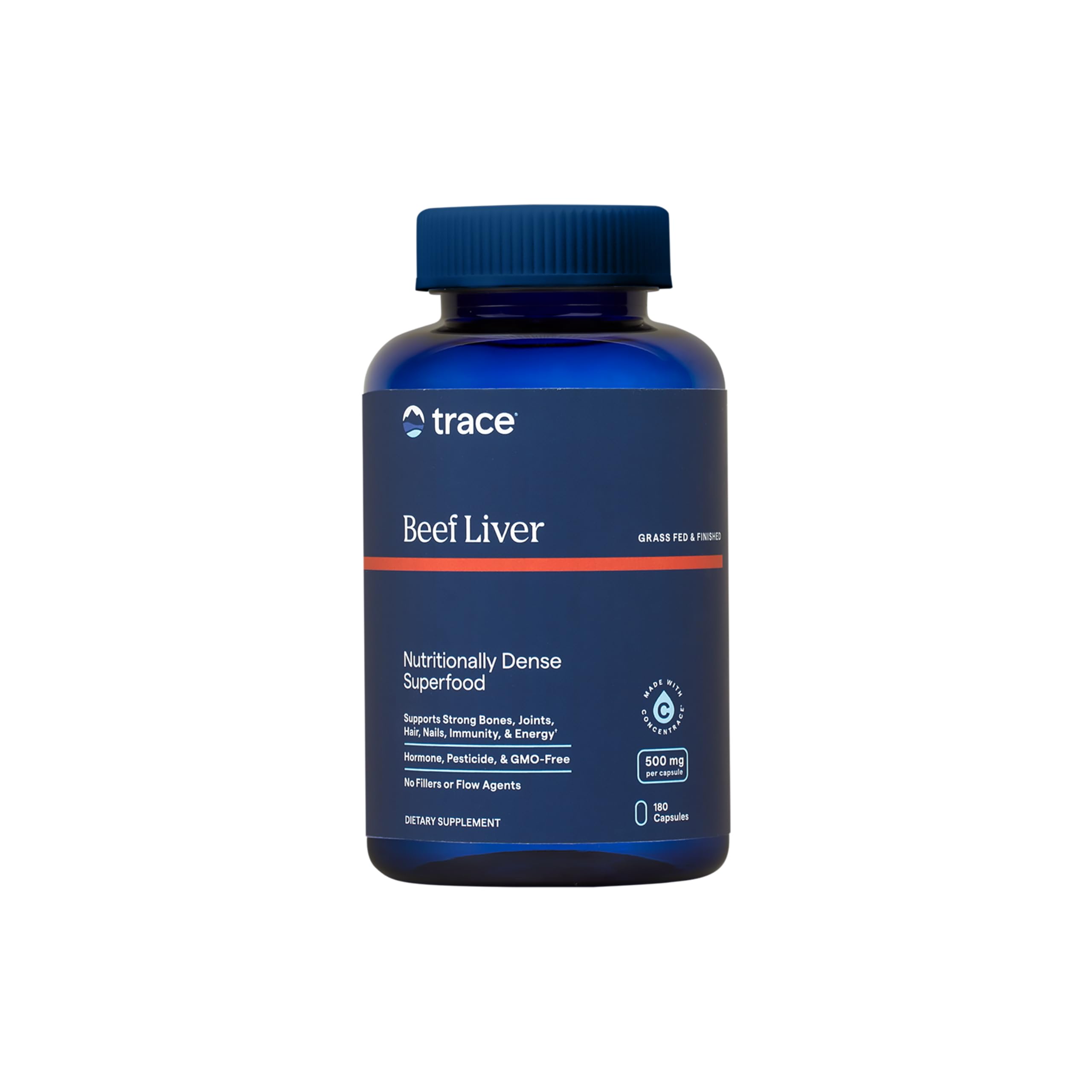 Trace Minerals beef liver bottle front for daily vitality.