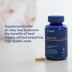 Trace Minerals beef liver bottle USA-harvest label illustration.