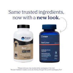 Trace Minerals beef liver capsules closeup gluten-free formula.