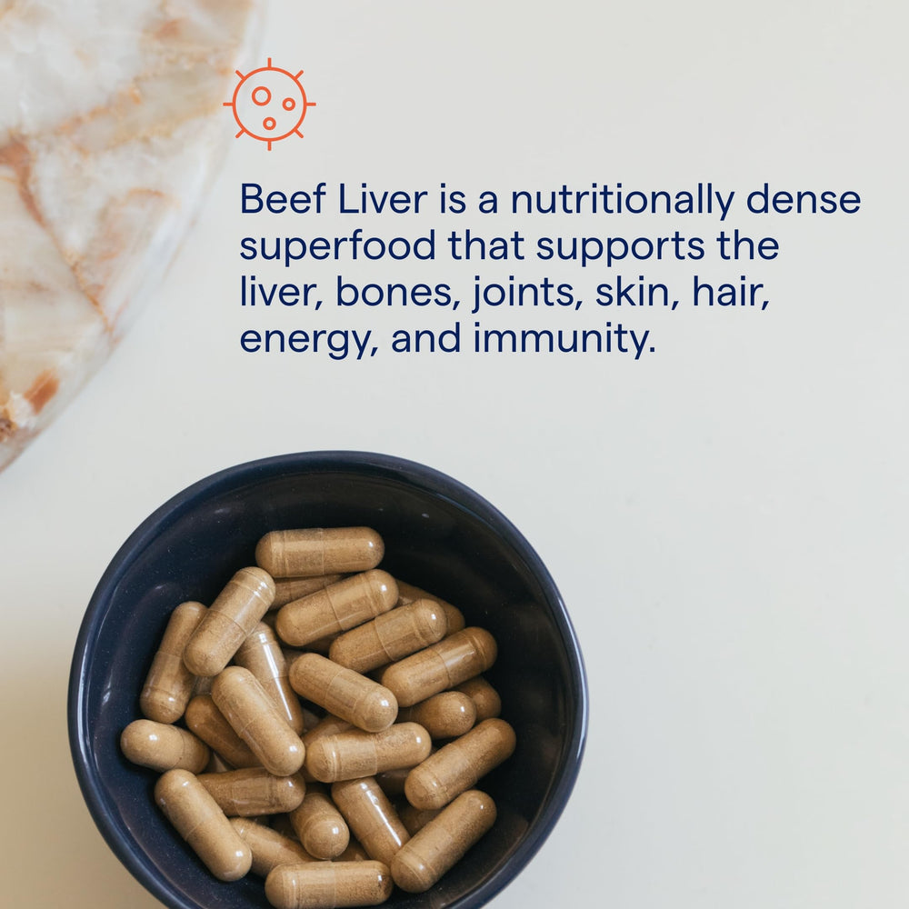 Trace Minerals beef liver serving suggestion with glass of water.