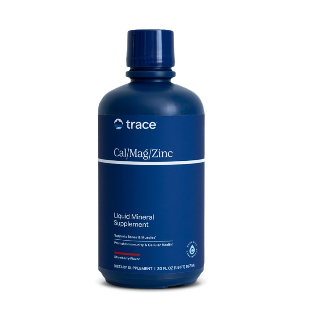Trace Minerals Cal/Mag/Zinc bottle label highlights the mineral blend for daily wellness.