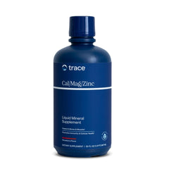 Trace Minerals Cal/Mag/Zinc bottle label highlights the mineral blend for daily wellness.