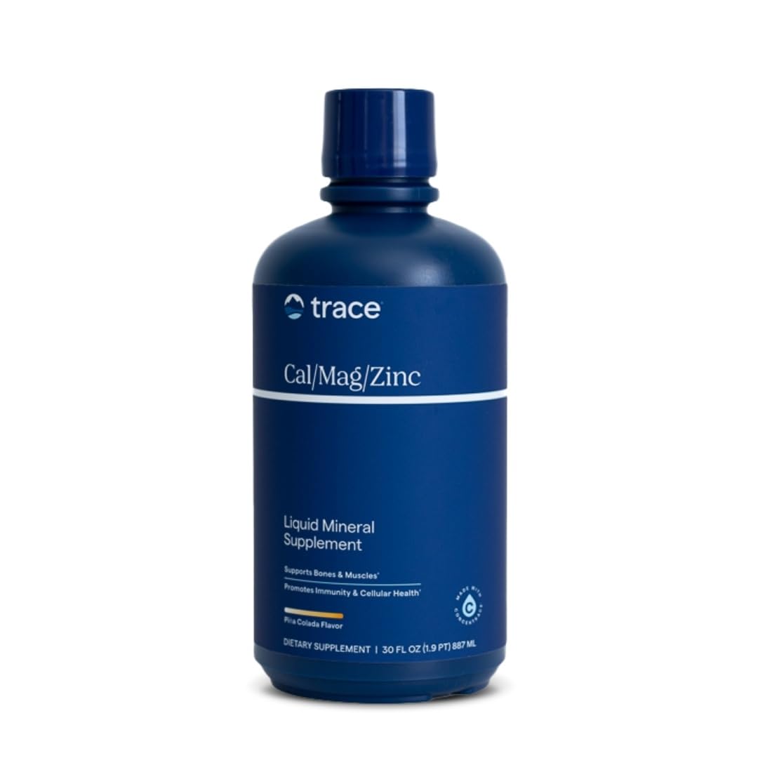 Trace Minerals Cal/Mag/Zinc bottle in pina colada flavor for daily wellness.