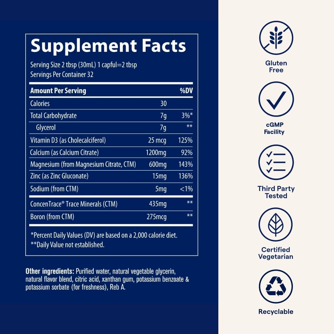 Trace Minerals Cal/Mag/Zinc gluten-free label signals clean daily supplementation.