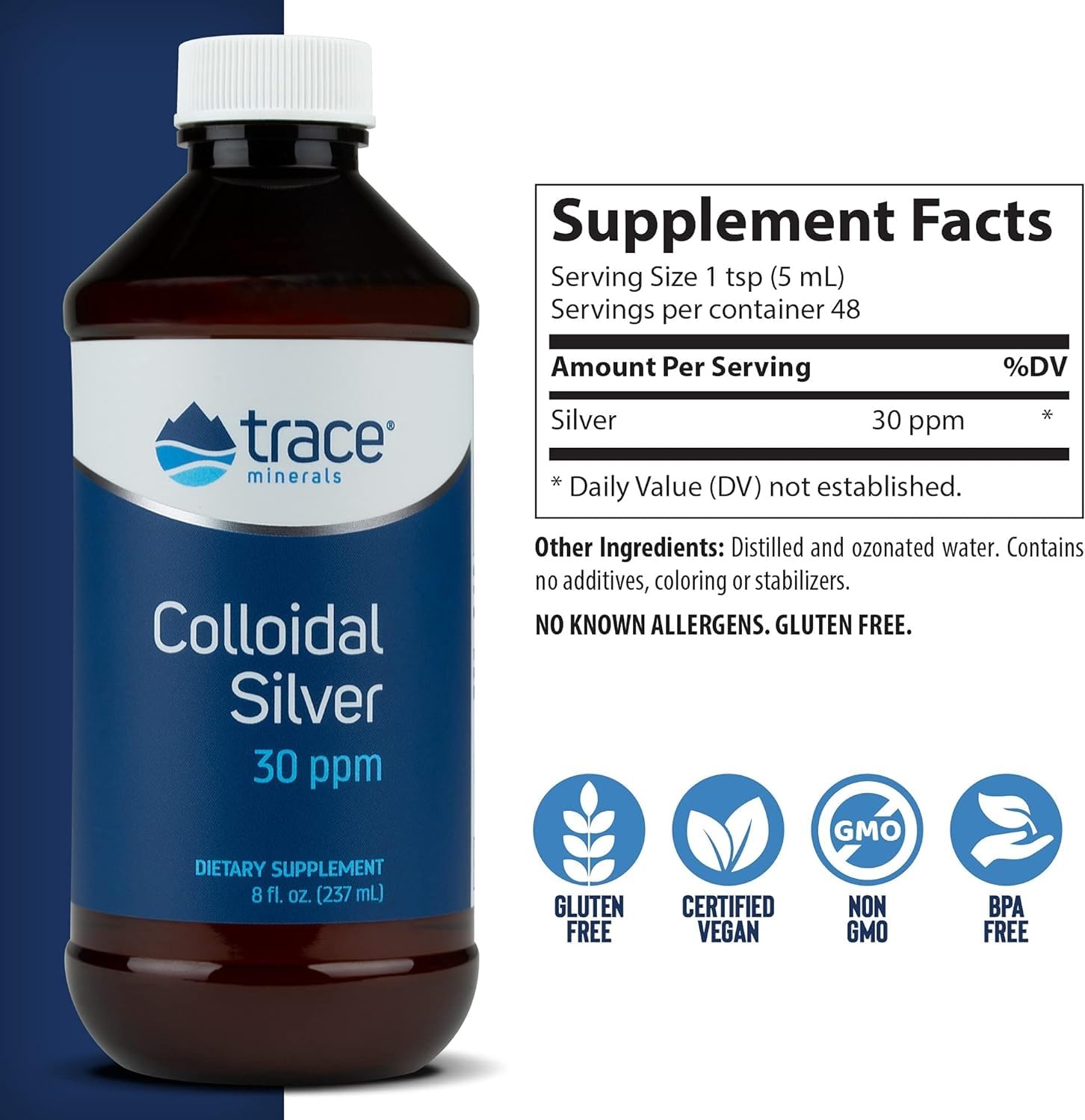 Trace Minerals Colloidal Silver glass dropper for easy daily dosing