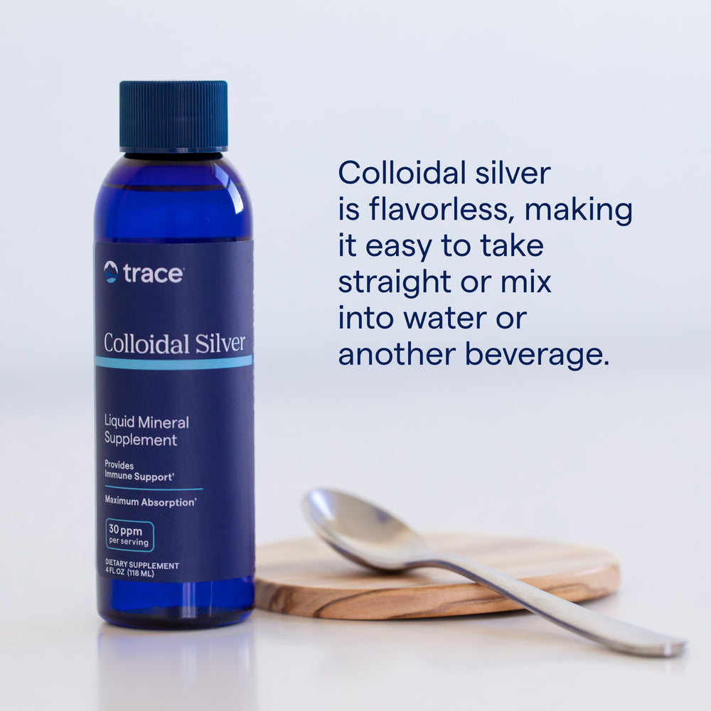 Trace Minerals Colloidal Silver packaging front emphasizes gluten-free vegan formula