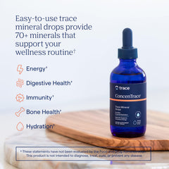 Trace Minerals ConcenTrace drops pour into water for rapid mineral support.