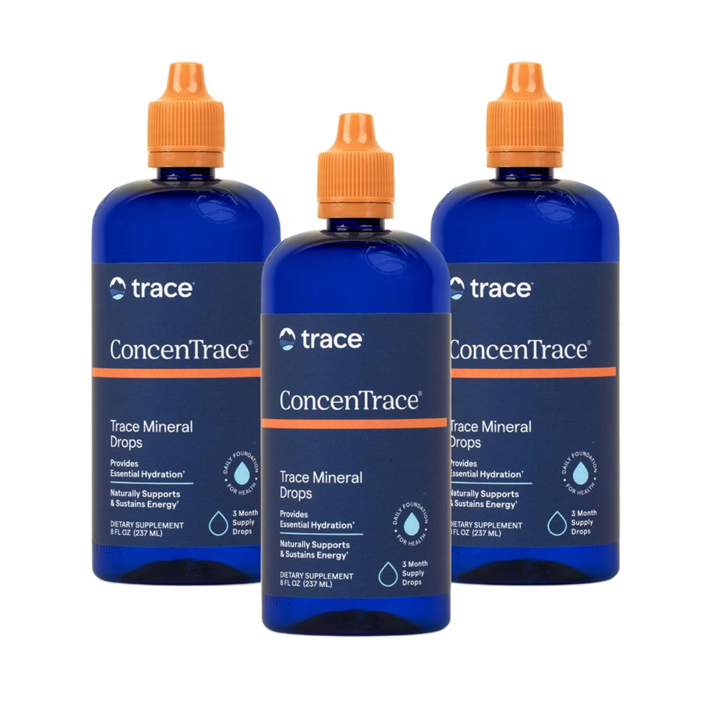 Trace Minerals ConcenTrace liquid bottle on counter for hydration support