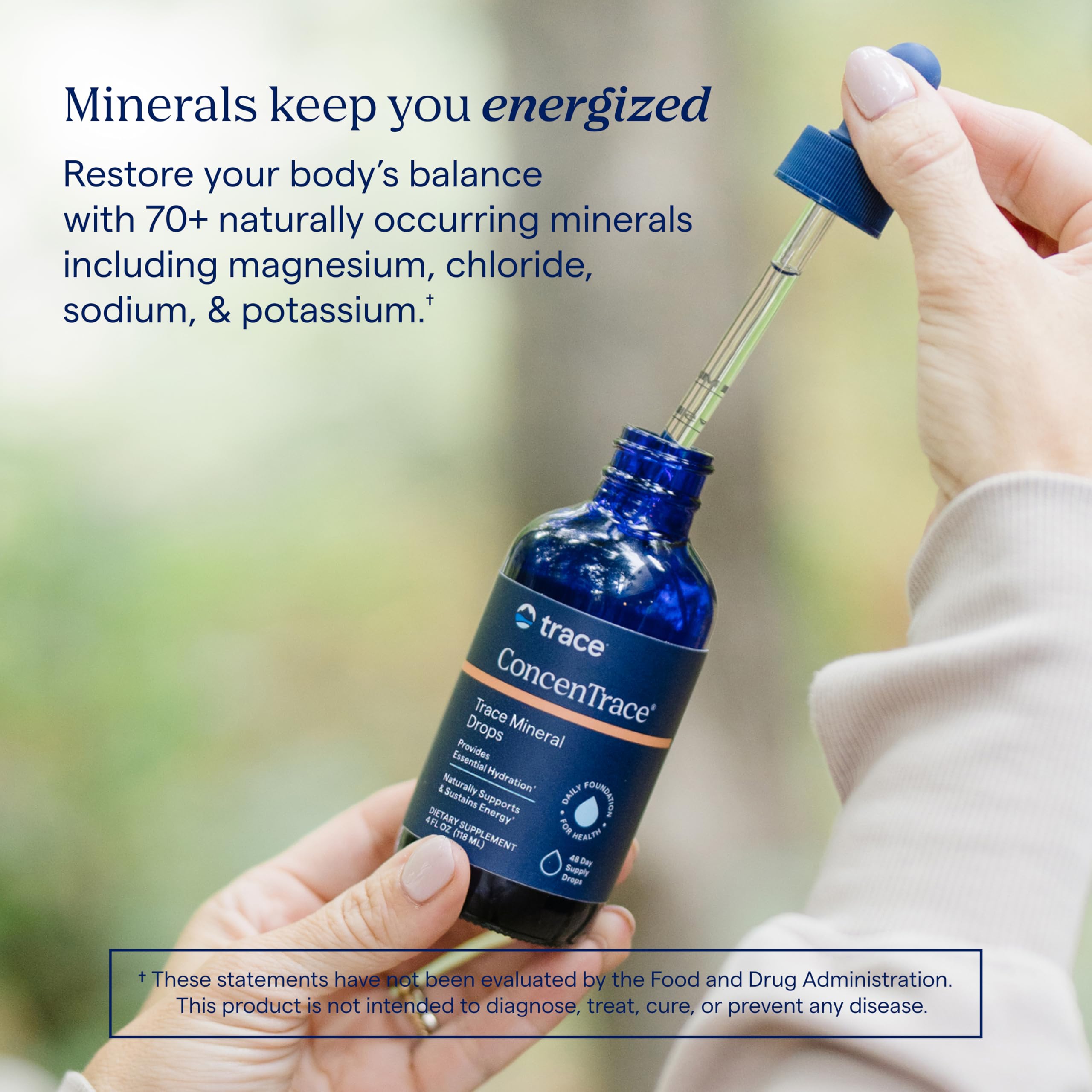 Trace Minerals ConcenTrace packaging demonstrates formats for keto, vegan, and non-GMO lifestyles.
