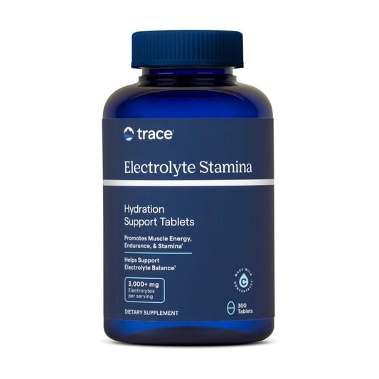 Trace Minerals Electrolyte Stamina bottle front showing product label and vegan formula for daily hydration
