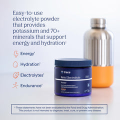 Trace Minerals Keto Electrolyte orange packaging closeup highlights zero sugar formula