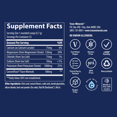 Trace Minerals Keto Electrolyte Powder nutrition panel emphasizes keto-friendly ingredients and trace minerals
