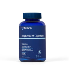 Trace Minerals Magnesium Glycinate bottle with capsules for gentle relaxation.