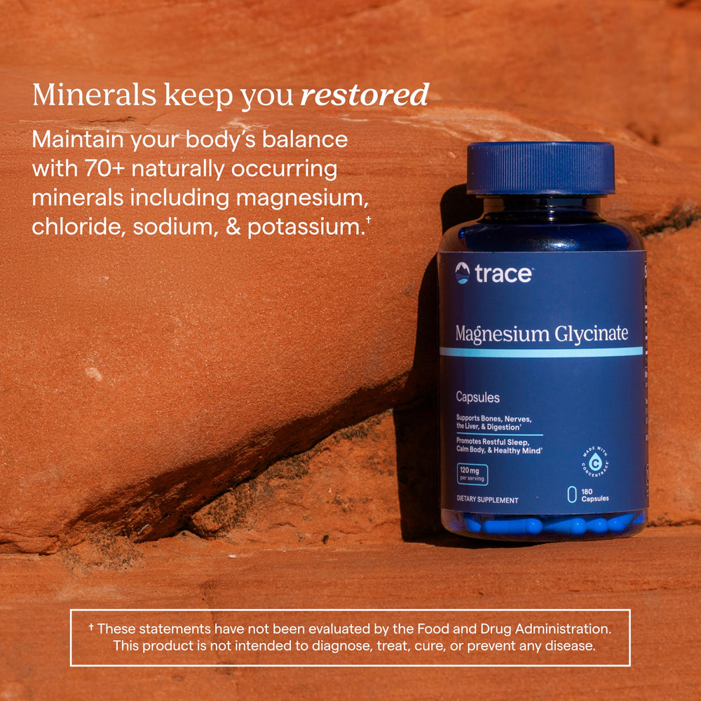 Trace Minerals Magnesium Glycinate 180-serving bottle for ongoing wellness and routine.