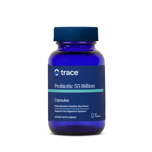 Trace Minerals Probiotic 55 Billion bottle for daily gut support and balanced digestion.